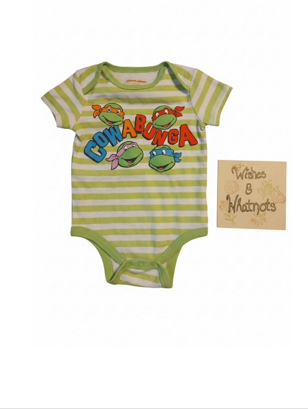 Nikelodeon TNMT Green Stripped Cowabunga Baby Bodysuit 3-5M